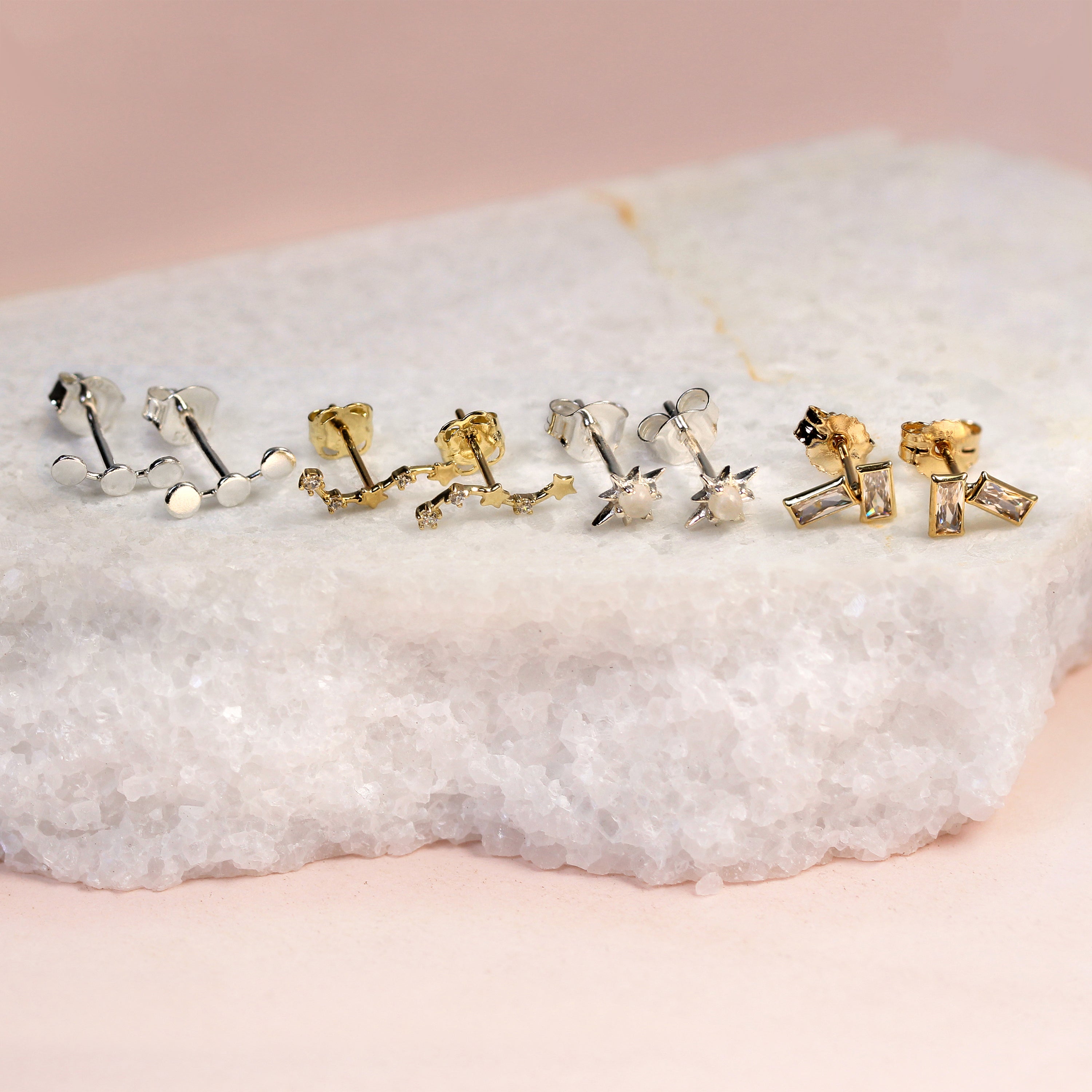 9ct Gold Birthstone CZ Double Baguette Stud Earrings