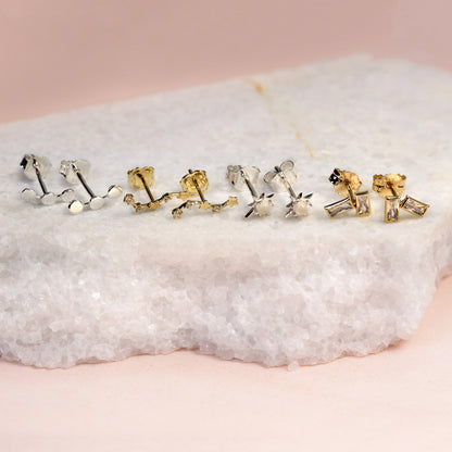 9ct Gold Birthstone CZ Double Baguette Stud Earrings