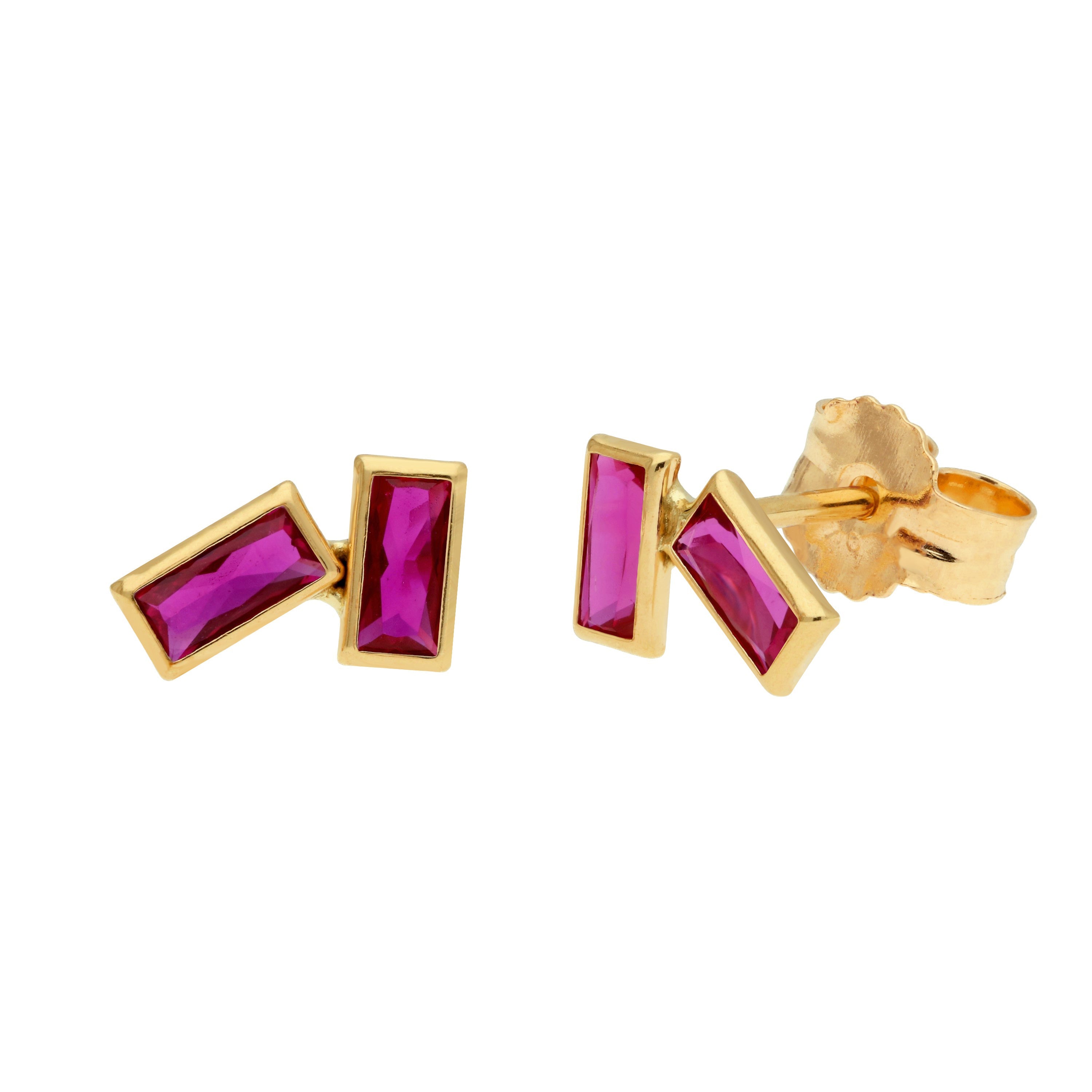 9ct Gold Birthstone CZ Double Baguette Stud Earrings
