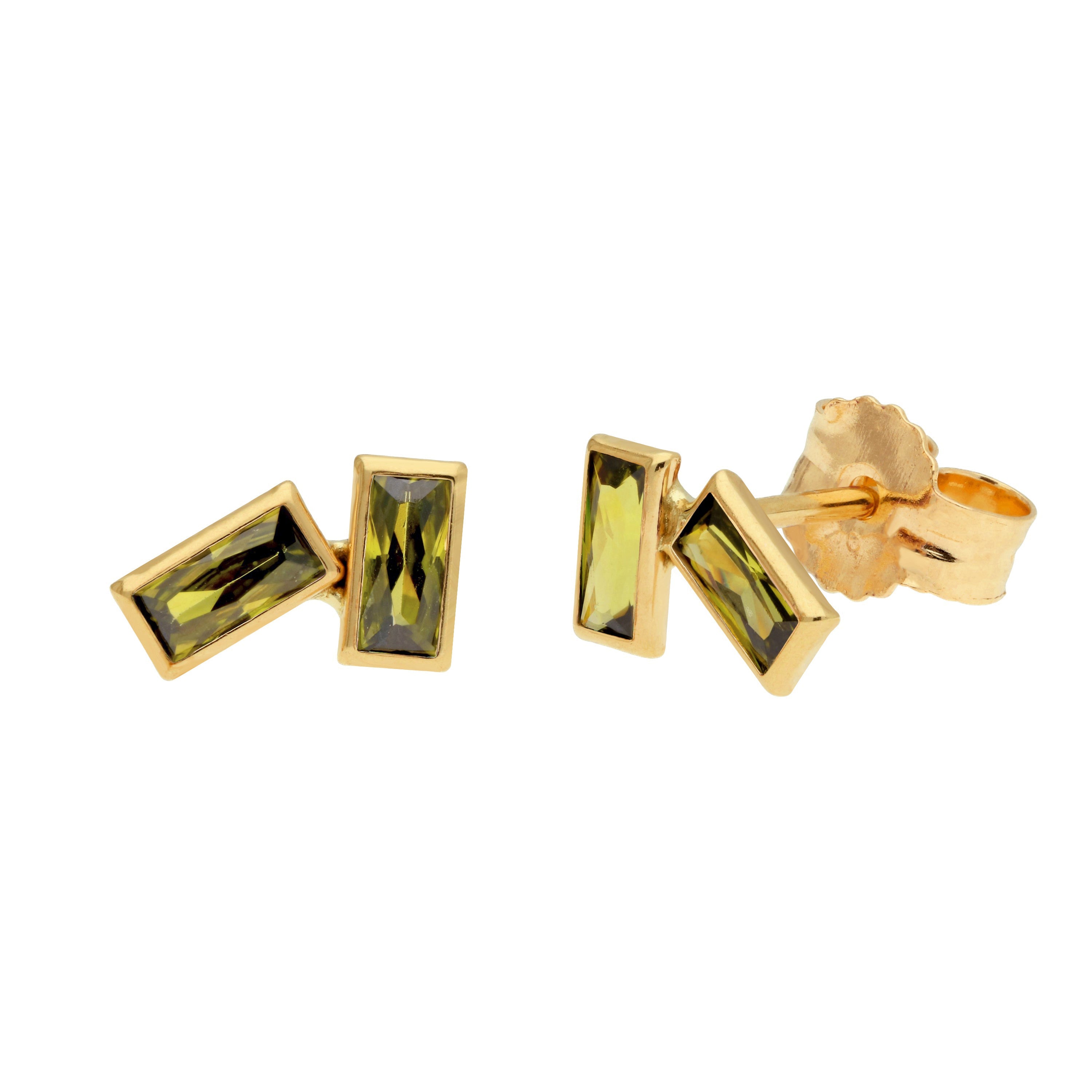 9ct Gold Birthstone CZ Double Baguette Stud Earrings