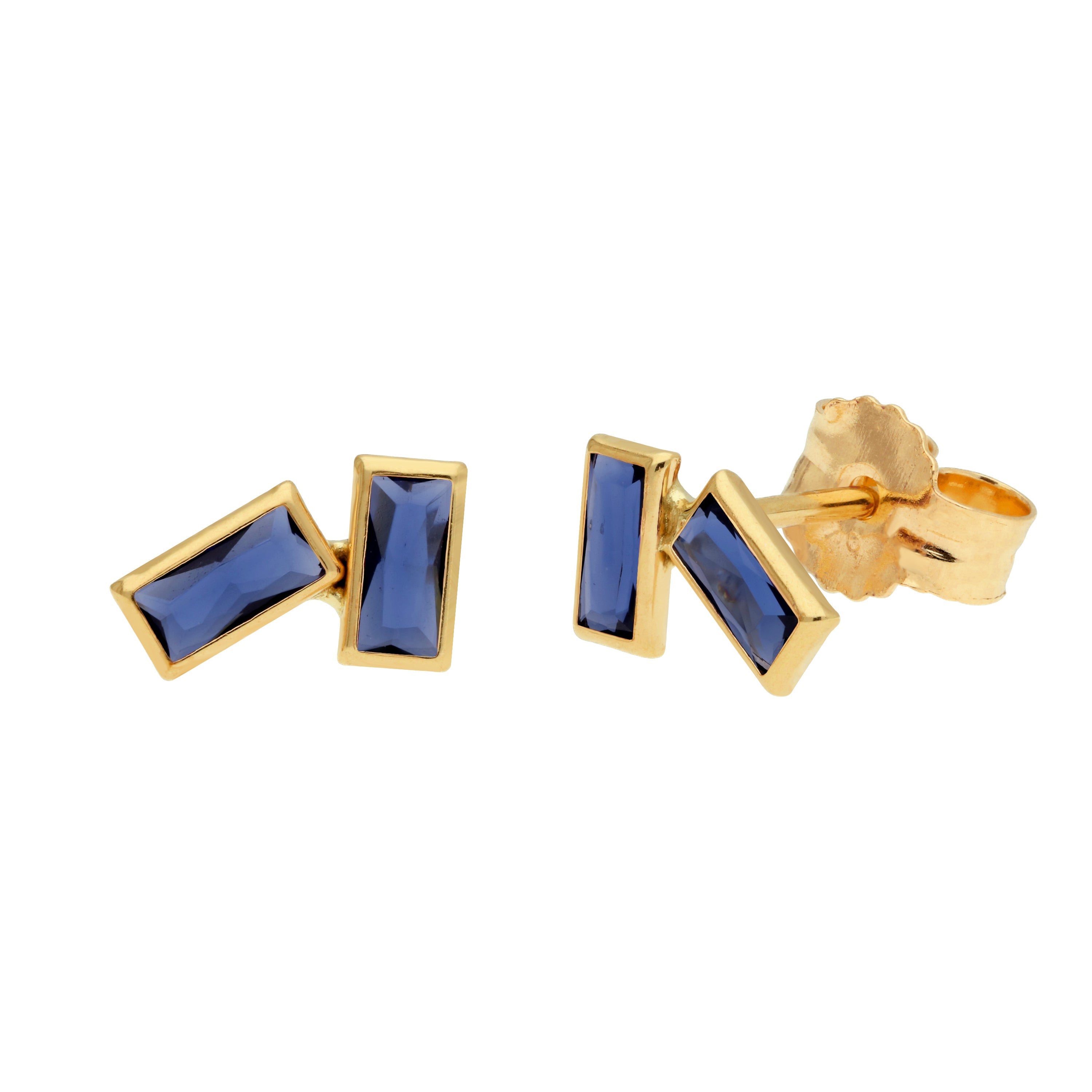9ct Gold Birthstone CZ Double Baguette Stud Earrings