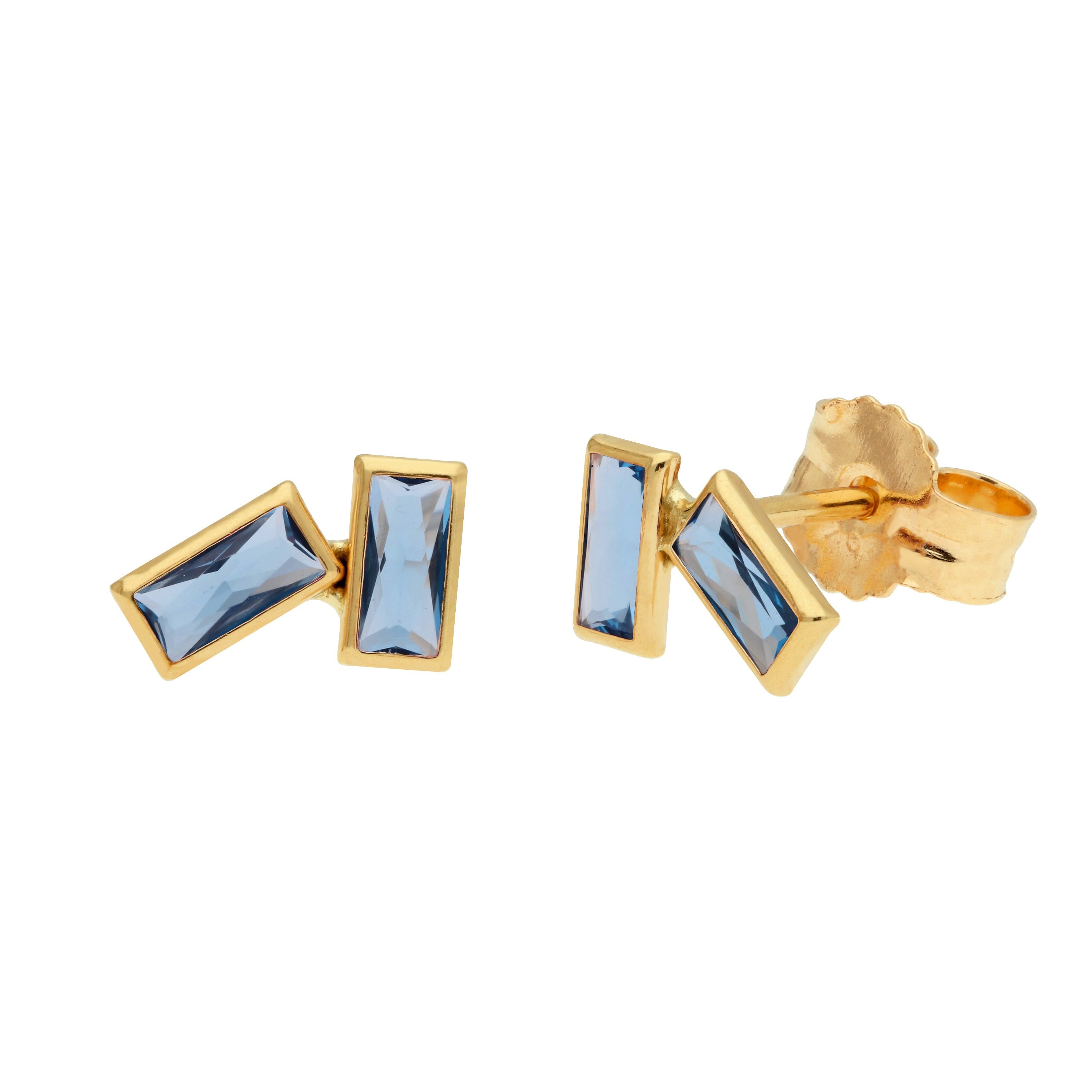 9ct Gold Birthstone CZ Double Baguette Stud Earrings