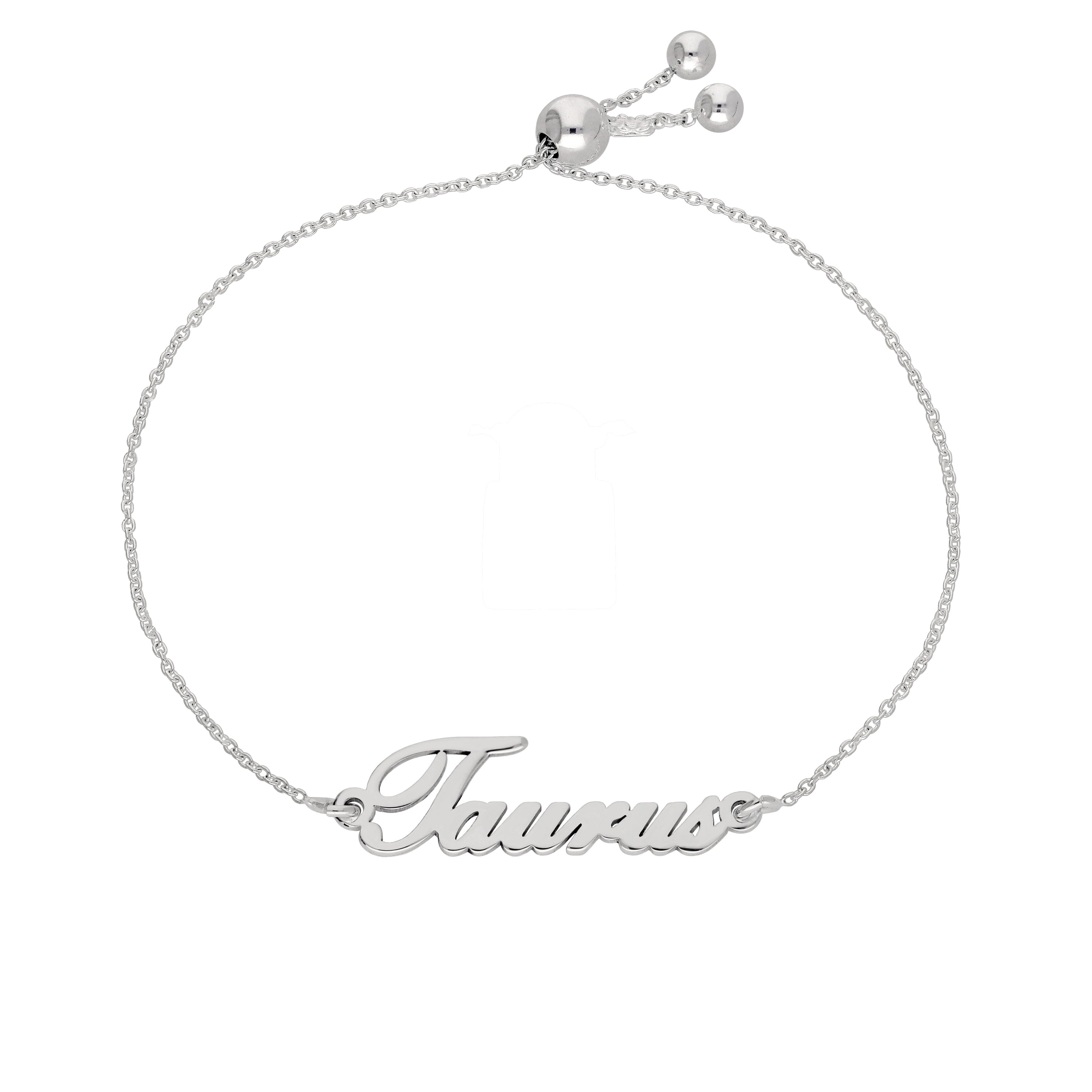 Sterling Silver Taurus Name Adjustable Bracelet