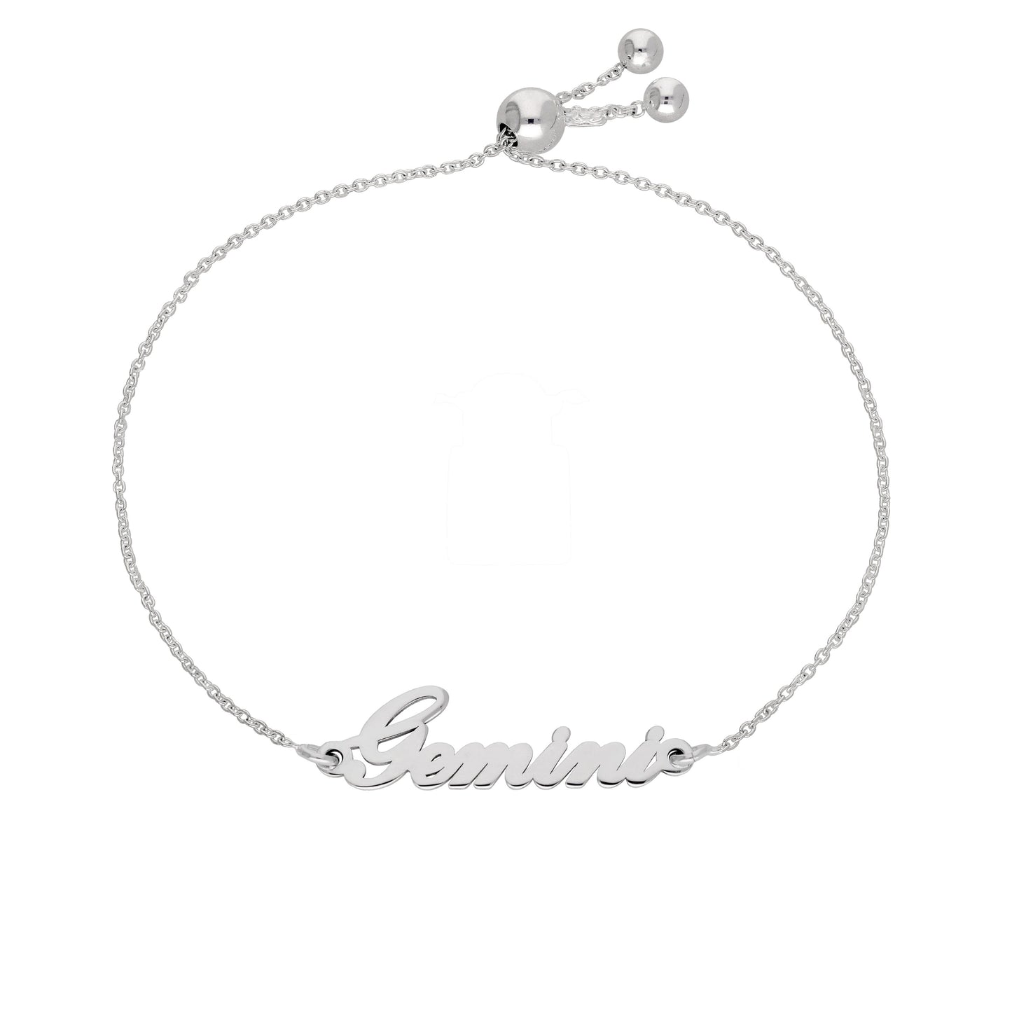 Sterling Silver Gemini Name Adjustable Bracelet
