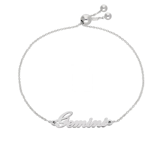 Sterling Silver Gemini Name Adjustable Bracelet