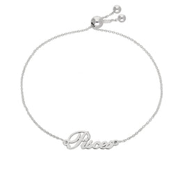 Sterling Silver Pisces Name Adjustable Bracelet