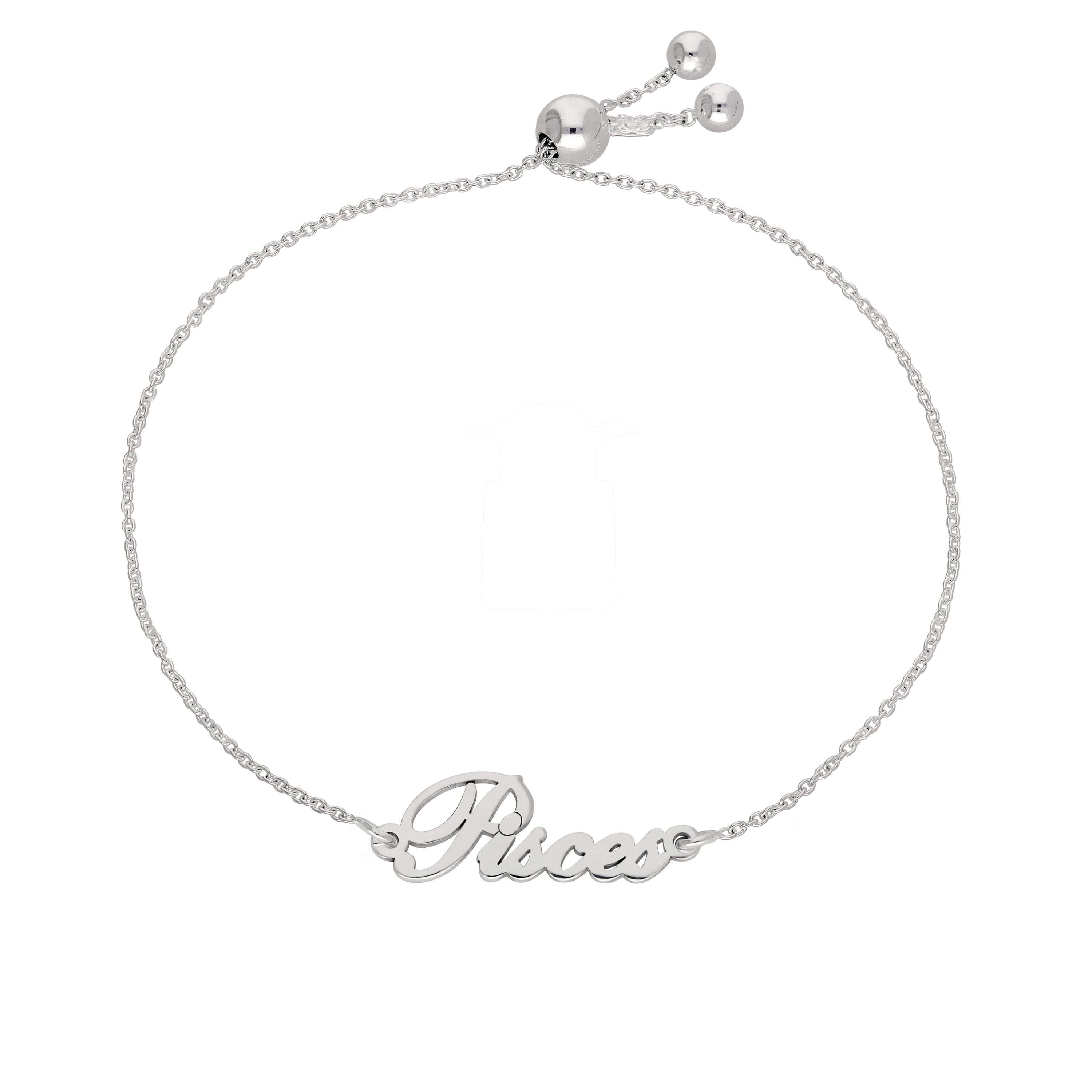 Sterling Silver Pisces Name Adjustable Bracelet