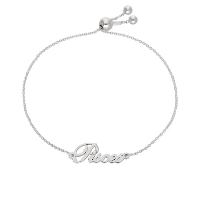 Sterling Silver Pisces Name Adjustable Bracelet