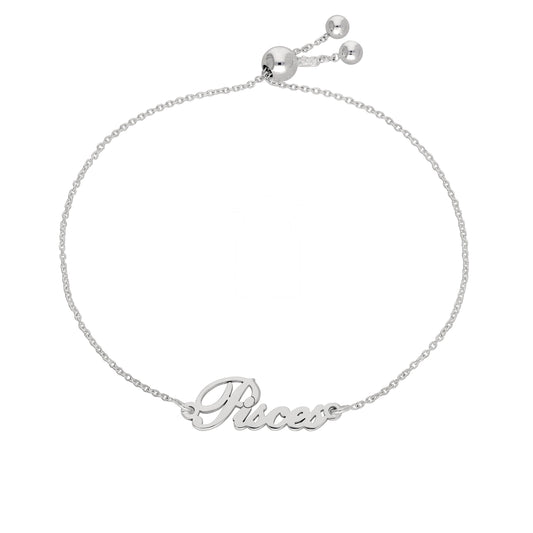 Sterling Silver Pisces Name Adjustable Bracelet