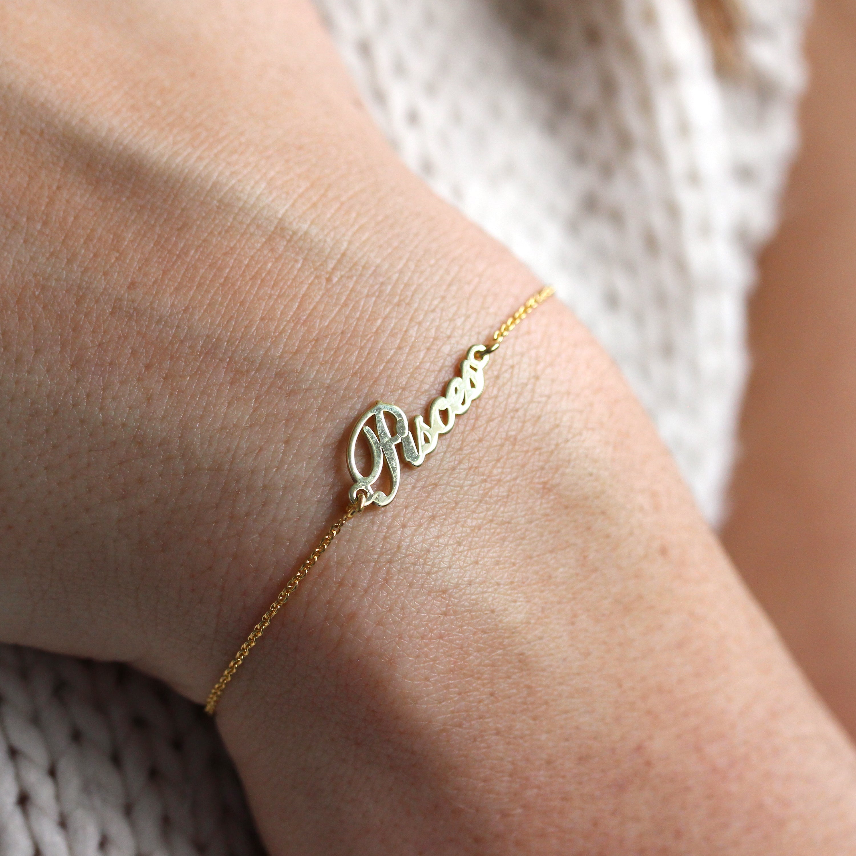 Sterling Silver Pisces Name Adjustable Bracelet