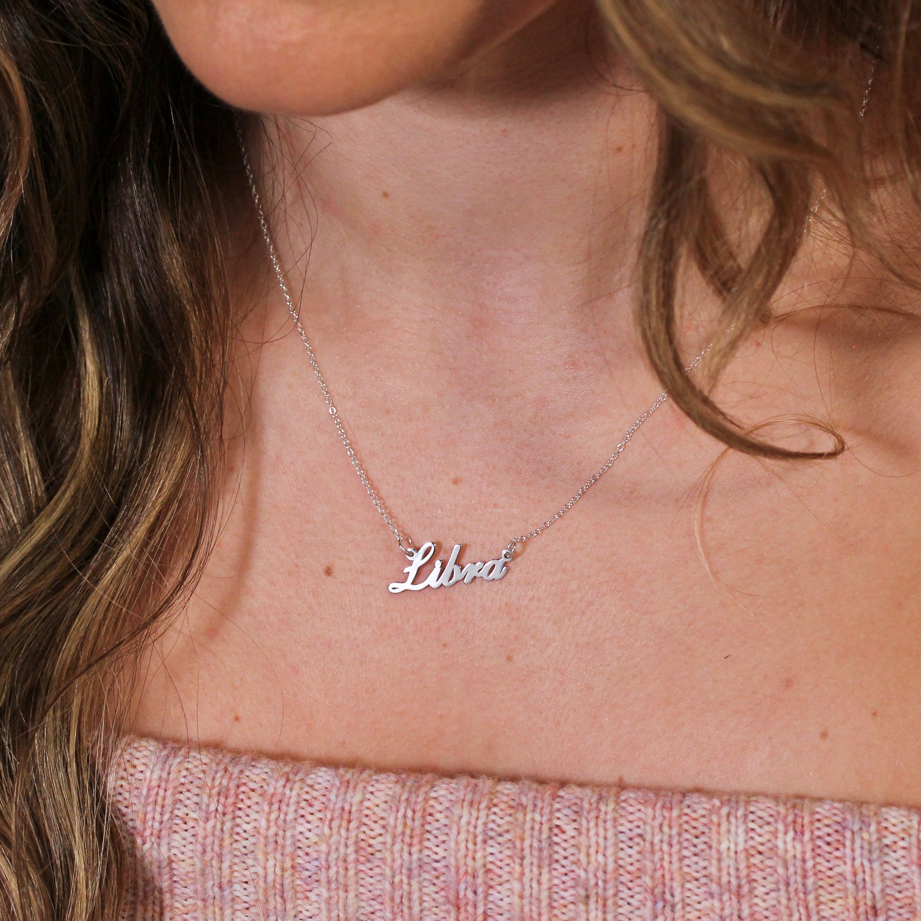 Sterling Silver Libra Star Sign 17 Inch Necklace