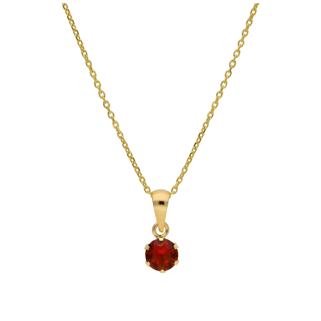 9ct Gold 5mm Round Claw Garnet CZ Necklace 16 - 20 Inches