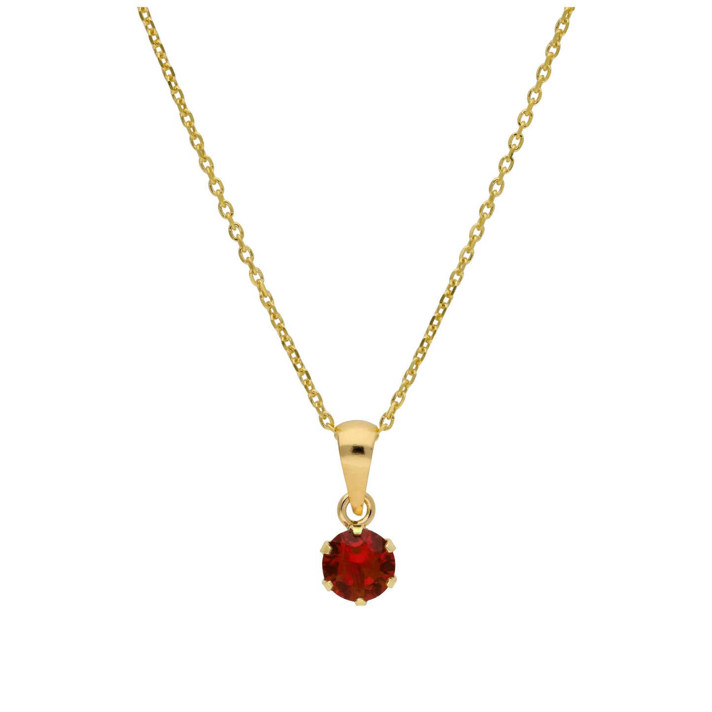 9ct Gold 5mm Round Claw Garnet CZ Necklace 16 - 20 Inches