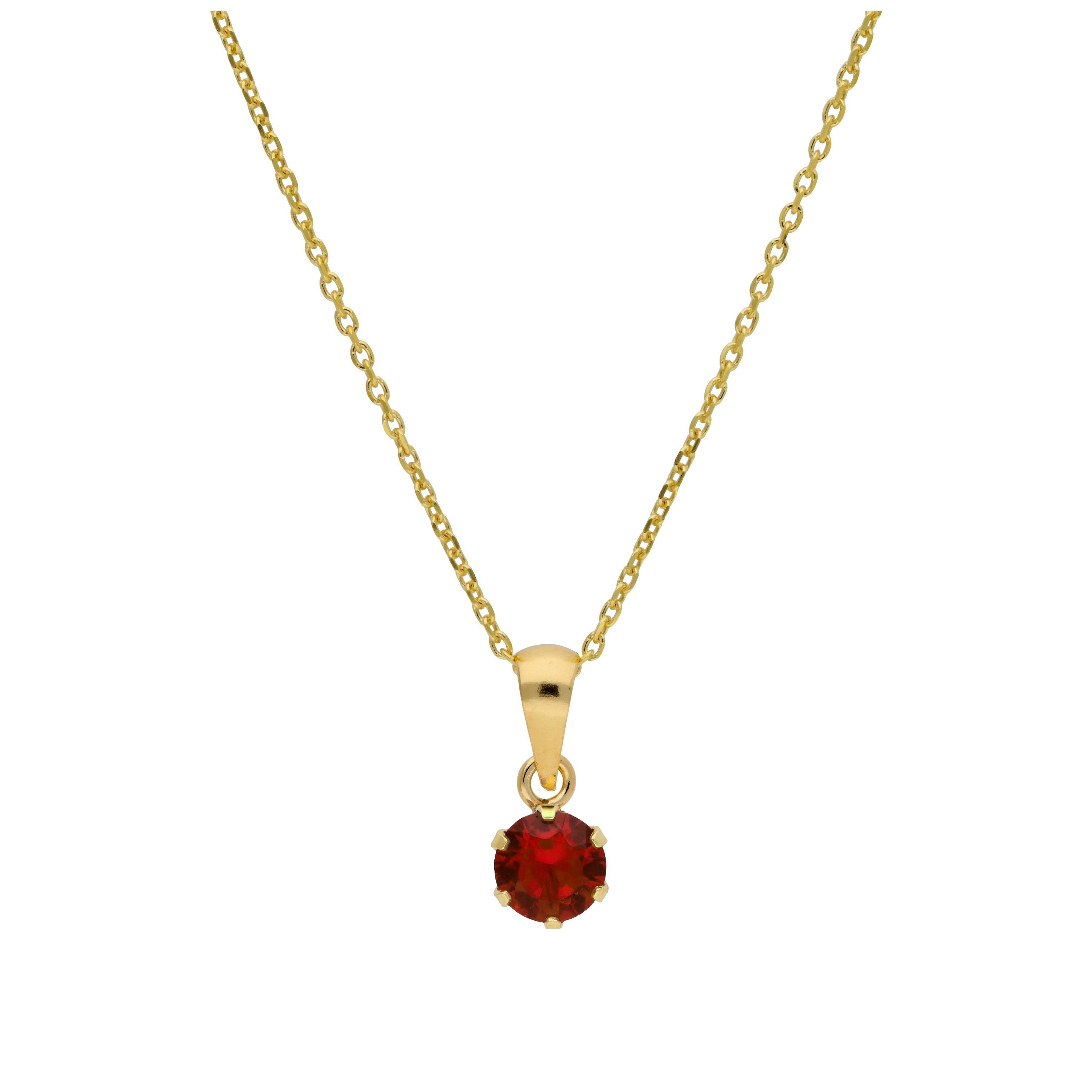 9ct Gold 5mm Round Claw Garnet CZ Necklace 16 - 20 Inches
