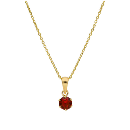 9ct Gold 5mm Round Claw Garnet CZ Necklace 16 - 20 Inches