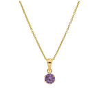 9ct Gold 5mm Round Claw Amethyst CZ Necklace 16 - 20 Inches