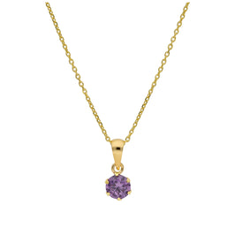 9ct Gold 5mm Round Claw Amethyst CZ Necklace 16 - 20 Inches