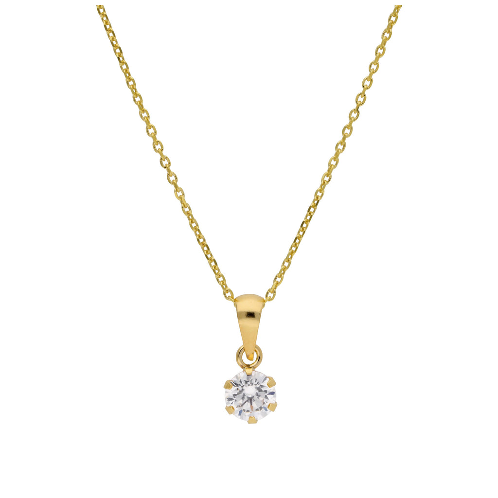 9ct Gold 5mm Round Claw Clear CZ Necklace 16 - 20 Inches