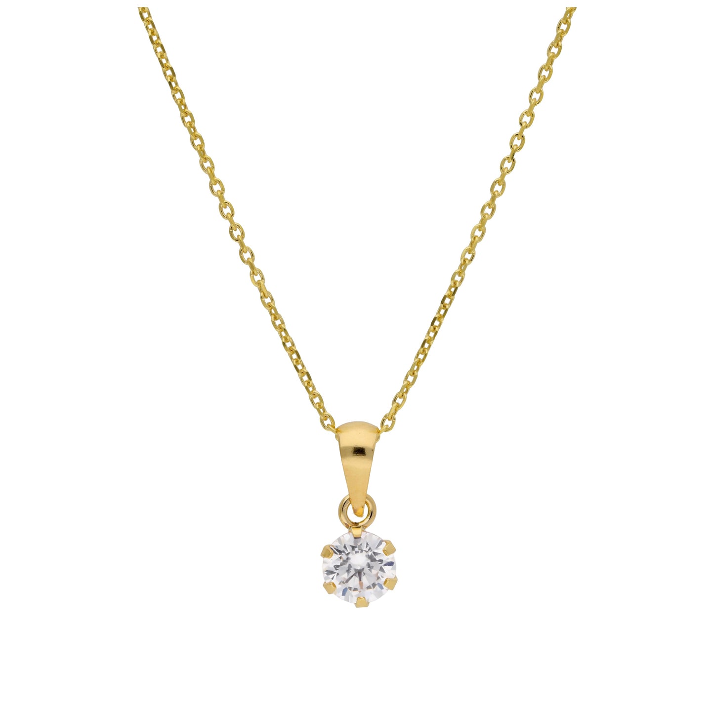 9ct Gold 5mm Round Claw Clear CZ Necklace 16 - 20 Inches
