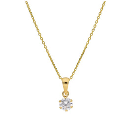 9ct Gold 5mm Round Claw Clear CZ Necklace 16 - 20 Inches