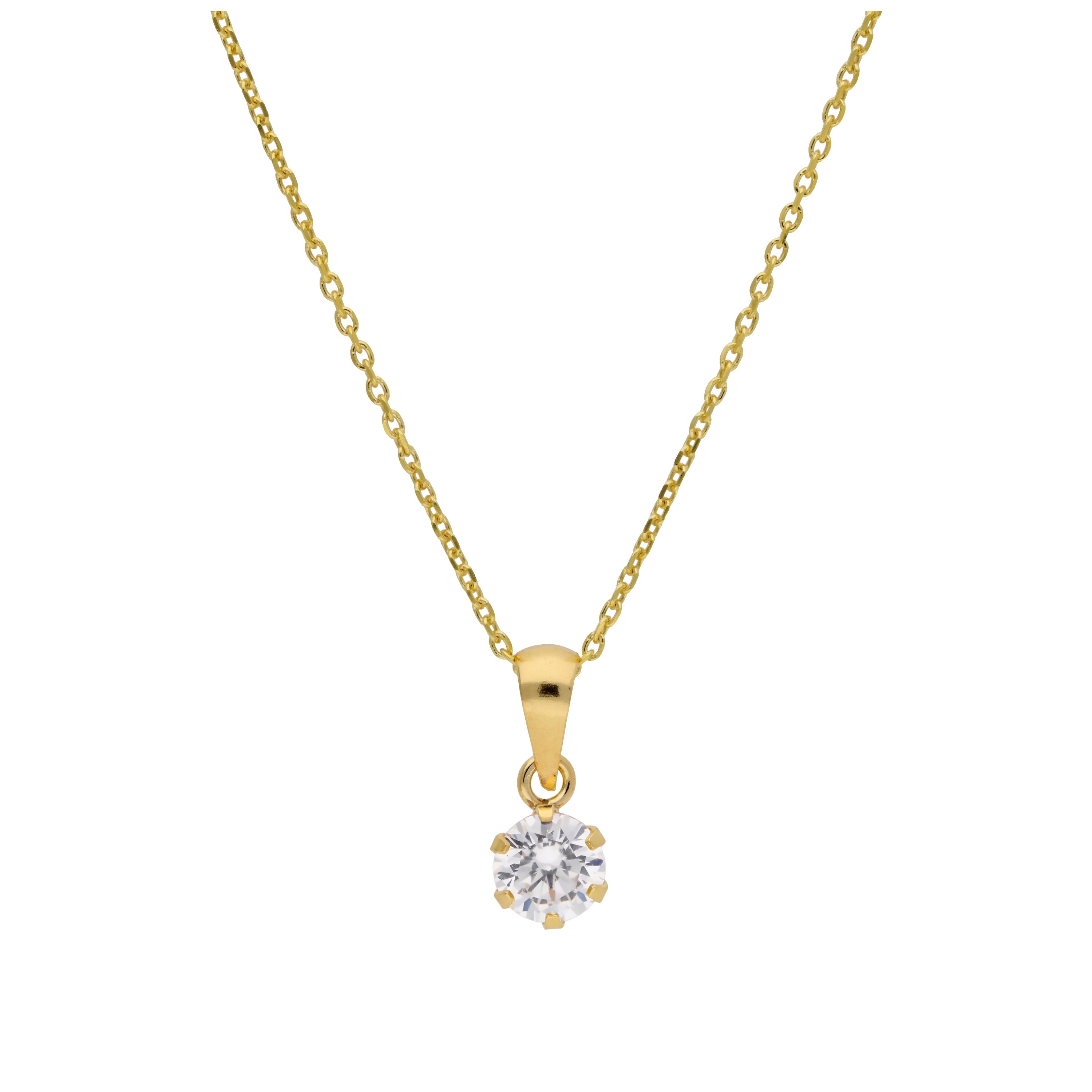 9ct Gold 5mm Round Claw Clear CZ Necklace 16 - 20 Inches