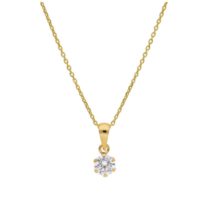 9ct Gold 5mm Round Claw Clear CZ Necklace 16 - 20 Inches