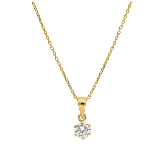 9ct Gold 5mm Round Claw Clear CZ Necklace 16 - 20 Inches