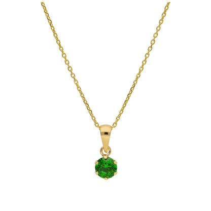 9ct Gold 5mm Round Claw Emerald CZ Necklace 16 - 20 Inches
