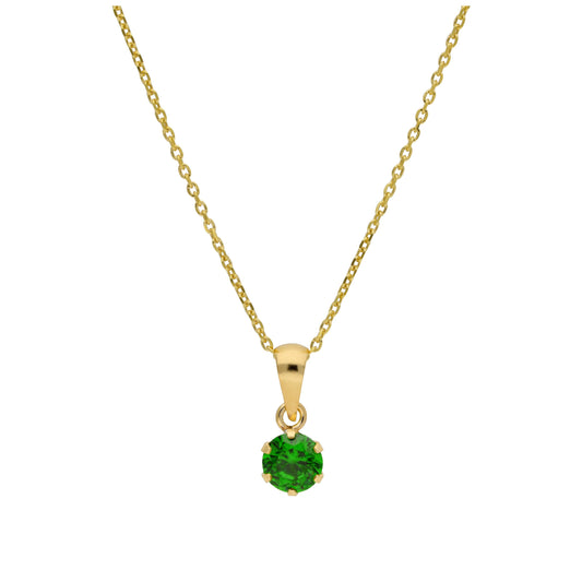 9ct Gold 5mm Round Claw Emerald CZ Necklace 16 - 20 Inches
