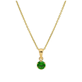 9ct Gold 5mm Round Claw Emerald CZ Necklace 16 - 20 Inches