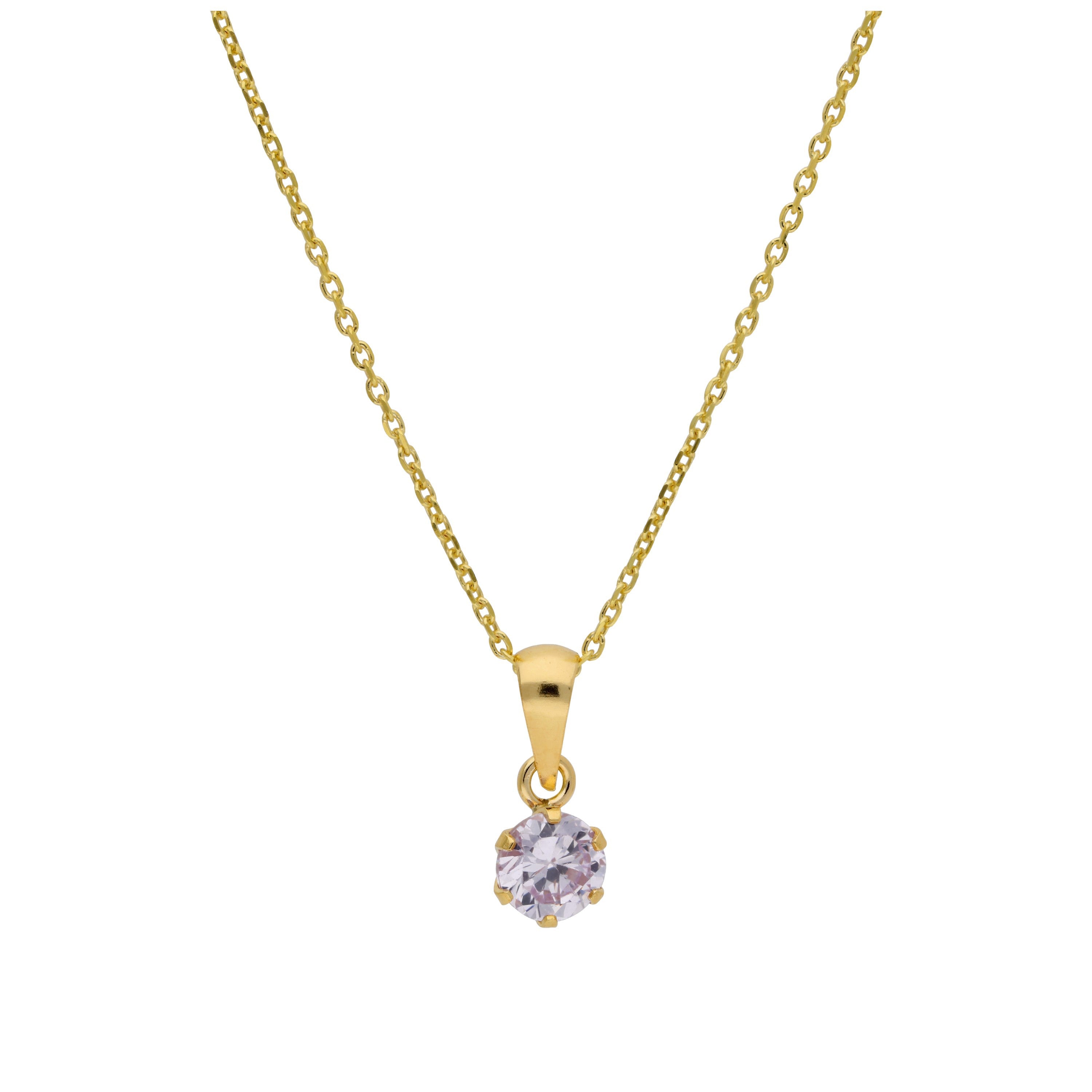 9ct Gold 5mm Round Claw Alexandrite CZ Necklace 16 - 20 Inches