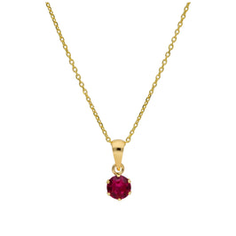 9ct Gold Round Claw Ruby CZ Necklace 16 - 20 Inches