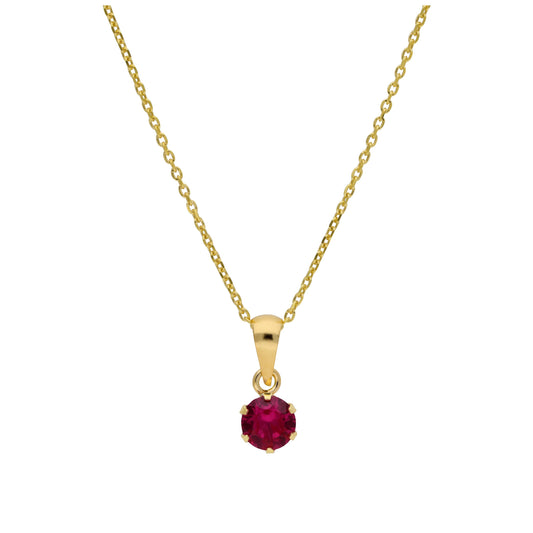 9ct Gold Round Claw Ruby CZ Necklace 16 - 20 Inches