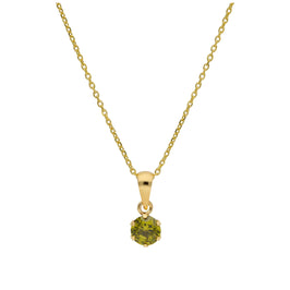 9ct Gold 5mm Round Claw Peridot CZ Necklace 16 - 20 Inches