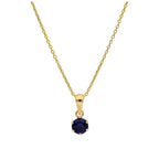 9ct Gold 5mm Round Claw Sapphire CZ Necklace 16 - 20 Inches