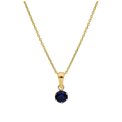 9ct Gold 5mm Round Claw Sapphire CZ Necklace 16 - 20 Inches