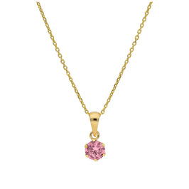 9ct Gold 5mm Round Claw Tourmaline CZ Necklace 16 - 20 Inches