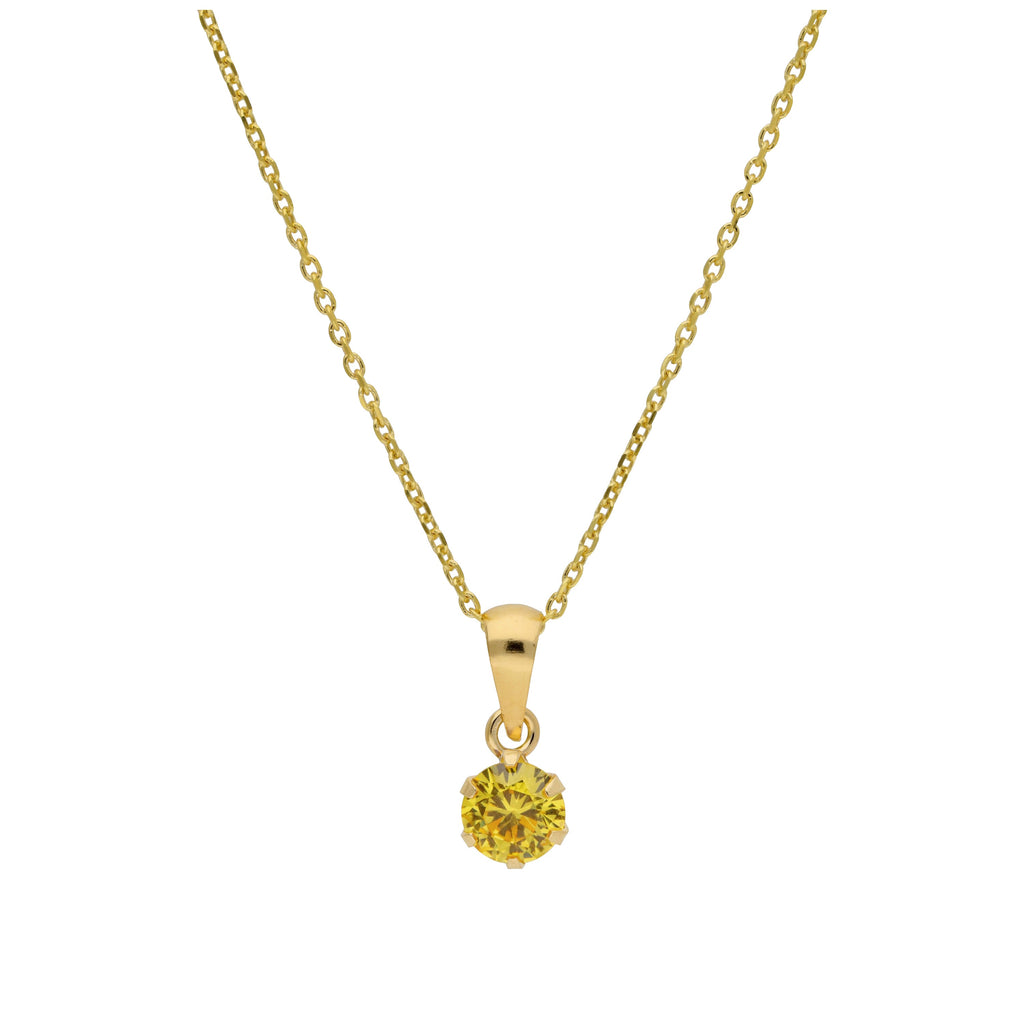 9ct Gold 5mm Round Claw Citrine CZ Necklace 16 - 20 Inches