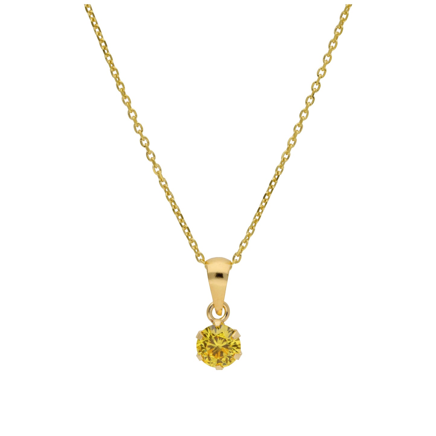 9ct Gold 5mm Round Claw Citrine CZ Necklace 16 - 20 Inches