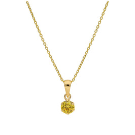 9ct Gold 5mm Round Claw Citrine CZ Necklace 16 - 20 Inches