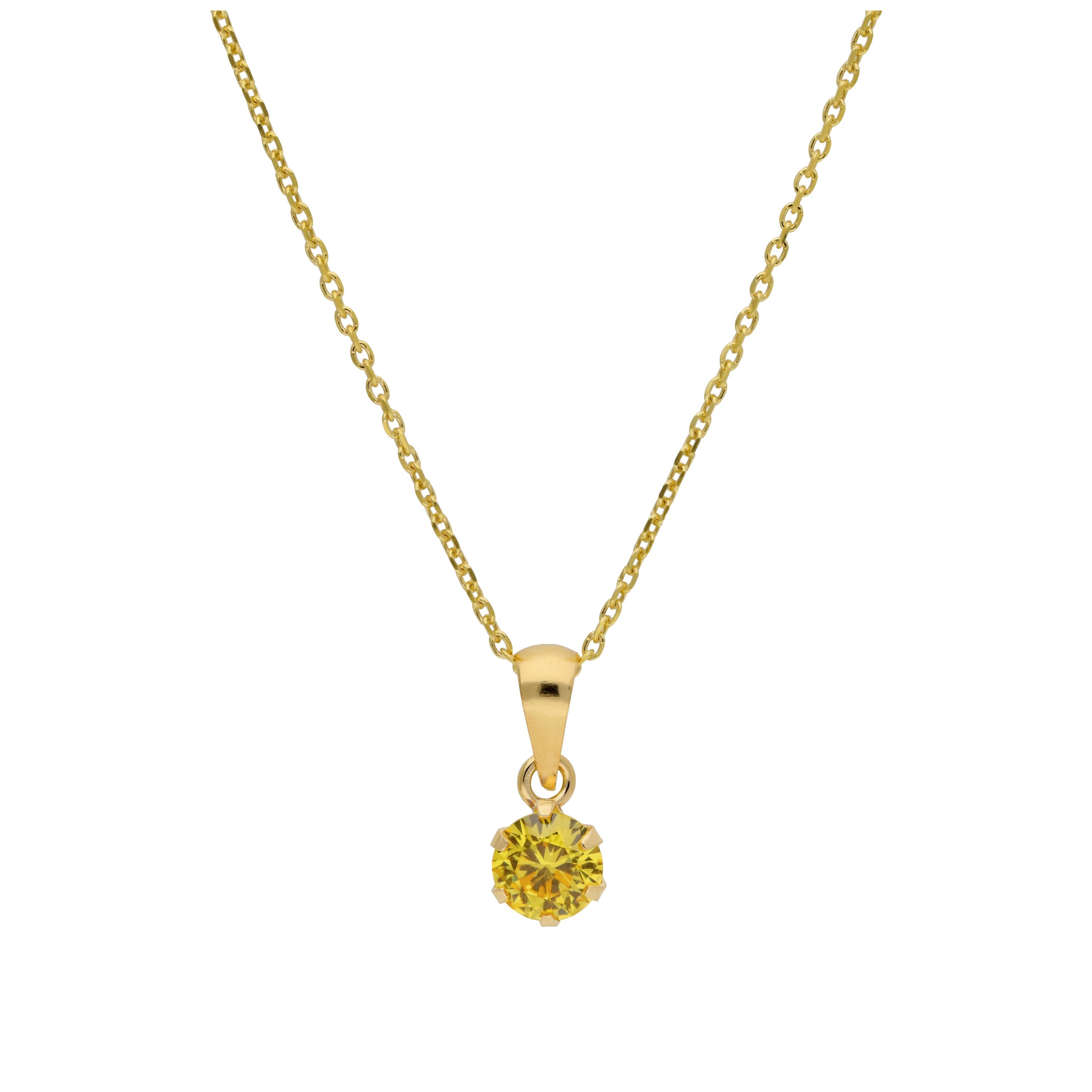 9ct Gold 5mm Round Claw Citrine CZ Necklace 16 - 20 Inches