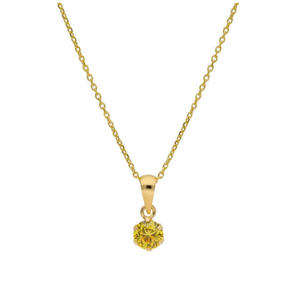 9ct Gold 5mm Round Claw Citrine CZ Necklace 16 - 20 Inches