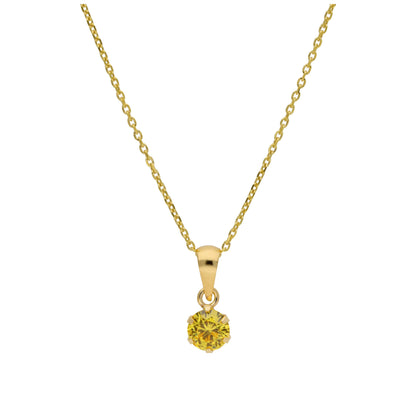 9ct Gold 5mm Round Claw Citrine CZ Necklace 16 - 20 Inches