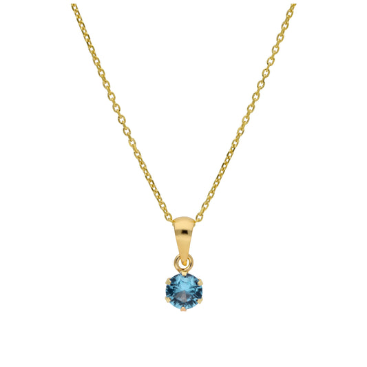 9ct Gold 5mm Round Claw Tanzanite CZ Necklace 16 - 20 Inches