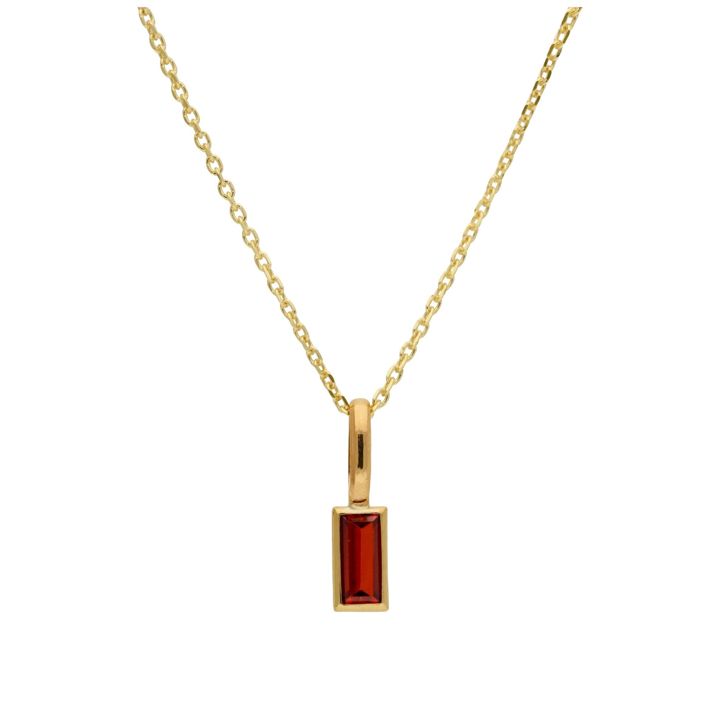 9ct Gold Baguette Garnet CZ Necklace 16 - 20 Inches