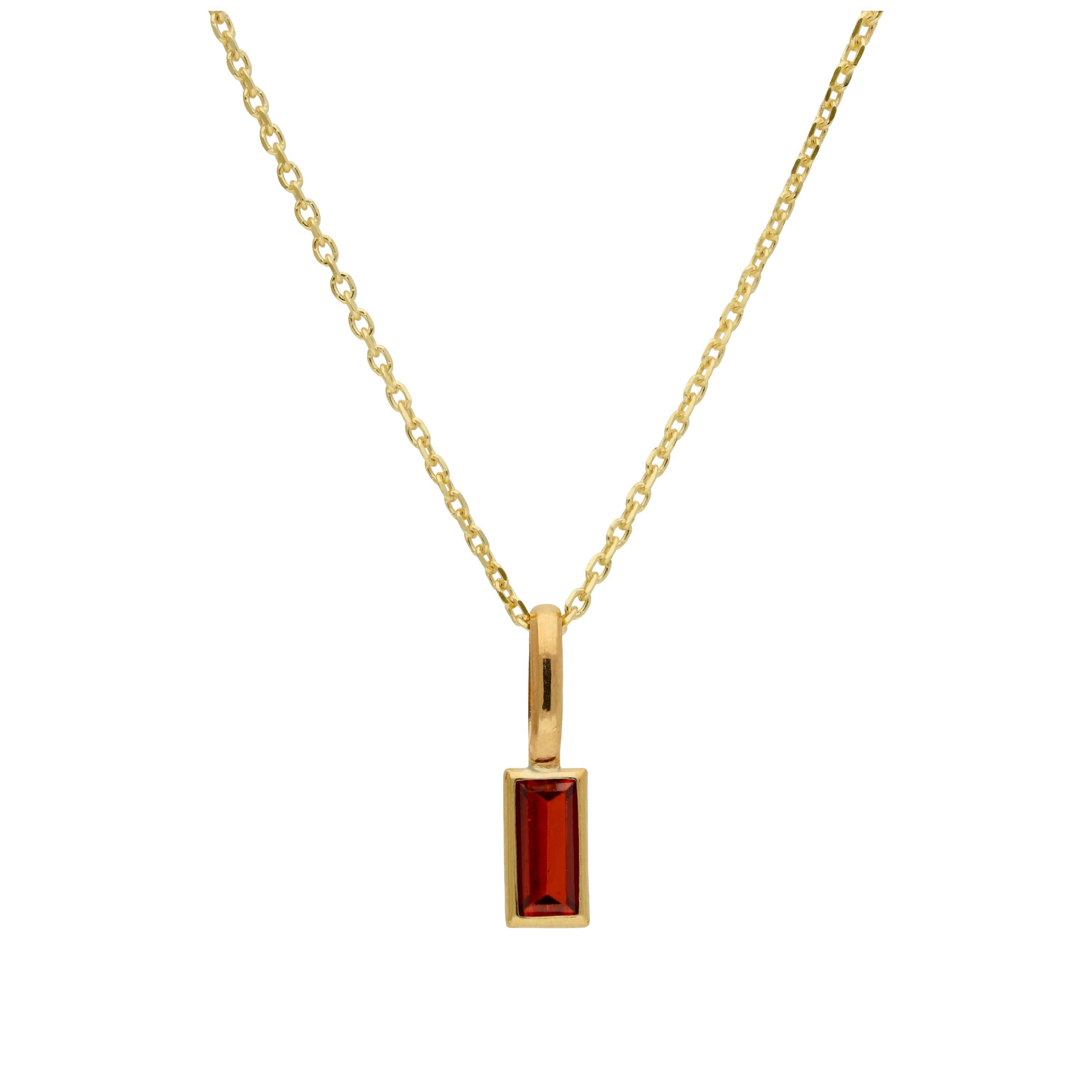 9ct Gold Baguette Garnet CZ Necklace 16 - 20 Inches