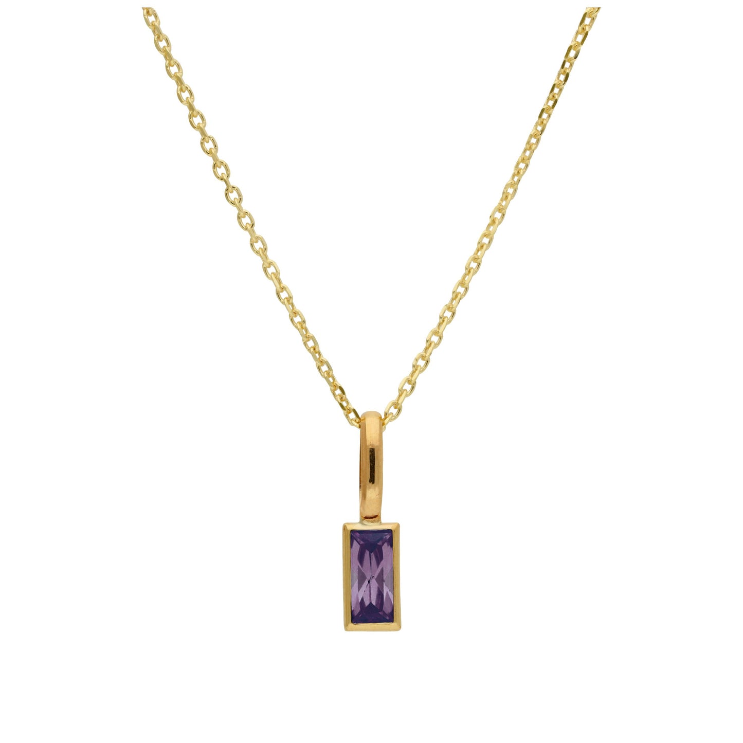 9ct Gold Baguette Amethyst CZ Necklace 16 - 20 Inches