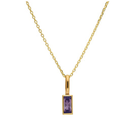 9ct Gold Baguette Amethyst CZ Necklace 16 - 20 Inches