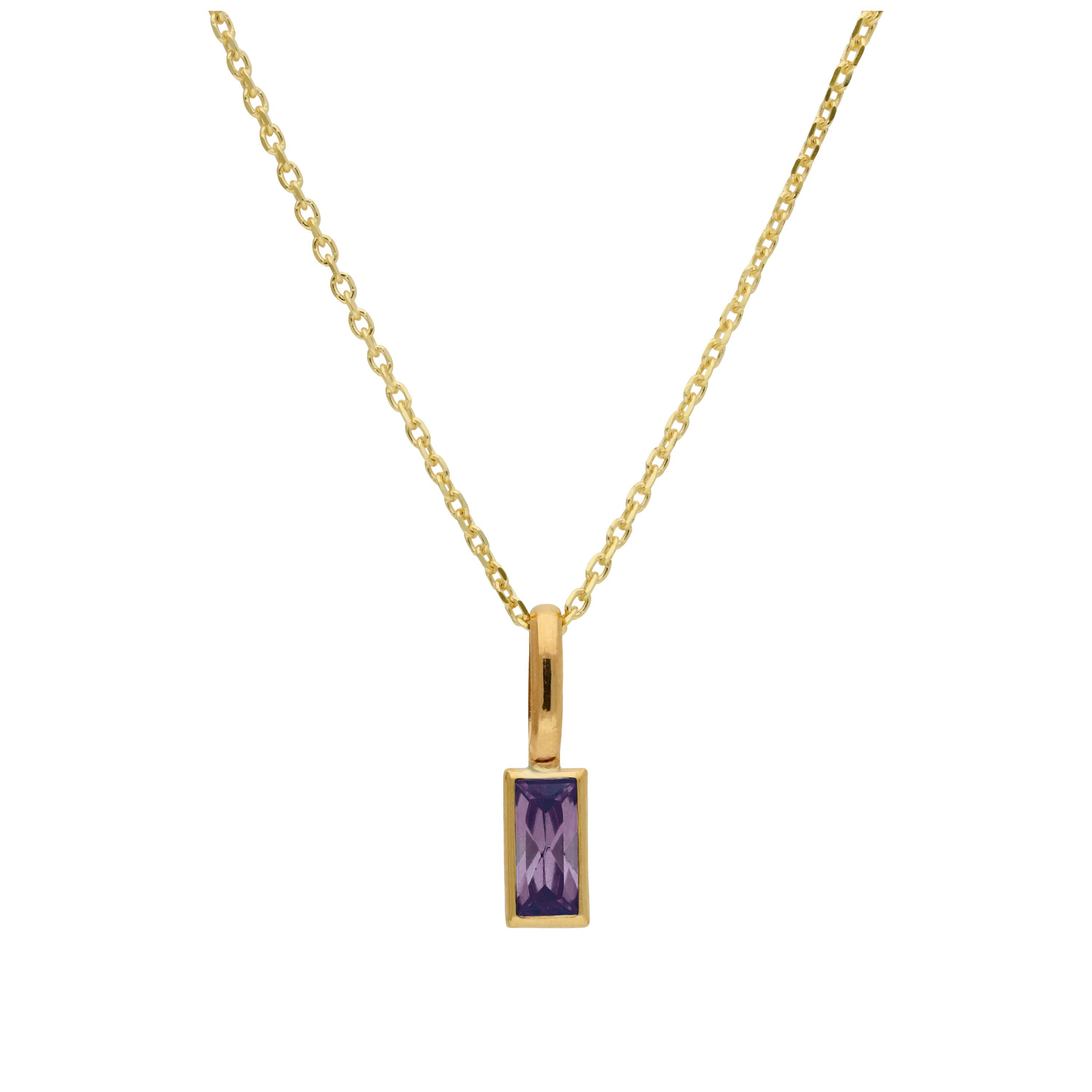 9ct Gold Baguette Amethyst CZ Necklace 16 - 20 Inches