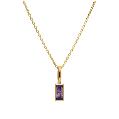 9ct Gold Baguette Amethyst CZ Necklace 16 - 20 Inches